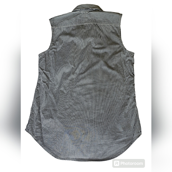 Womens Ralph Lauren Golf Black White Strip Button Up Tank Top Size 4 100% Cotton - Picture 2 of 11